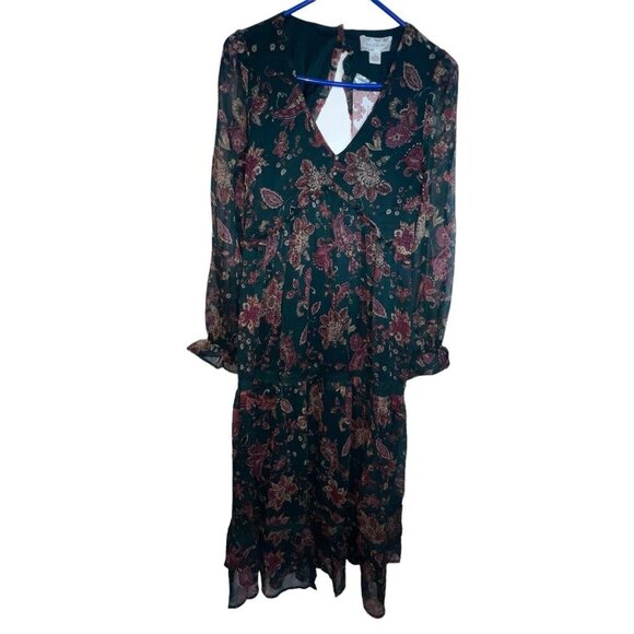 Band Of The Free Run The‎ World Pine Berry Paisley Empire Waist Midi Dress Small - Picture 2 of 12